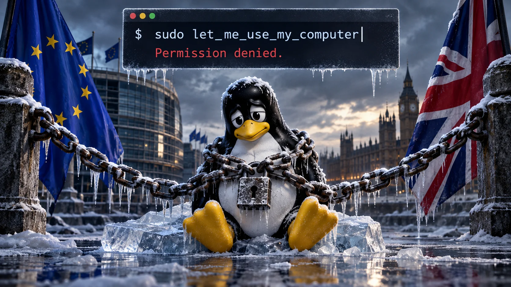 EU and Britain show their love for Linux by banning it. Only de facto, not de jure.